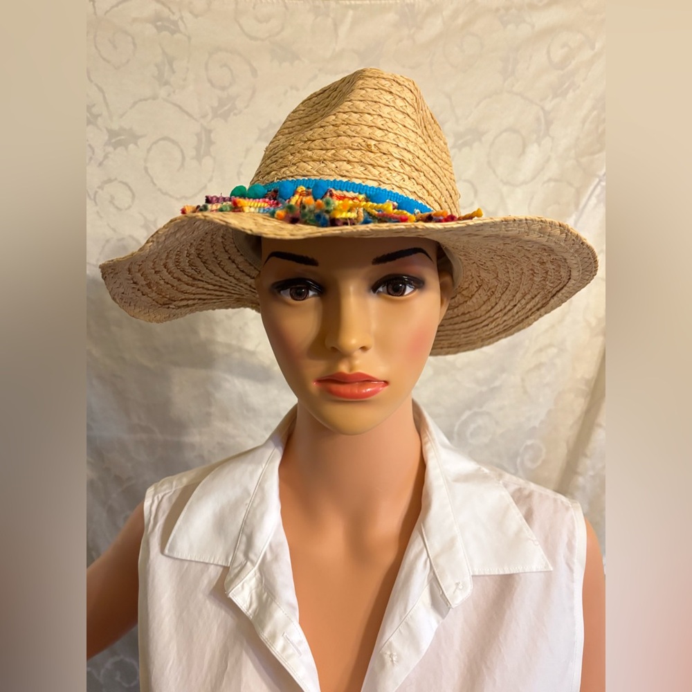 Marcus Adler New York Straw Hat With Colorful Decorative Band (New With Tag)